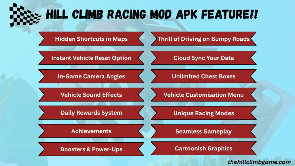 Hill climb racing mod apk features